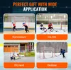 A collage of four images showing hockey training nets being used in different environments: a gymnasium, an ice rink, outdoors on dry land, and outdoors in the snow. Anteprima dell’immagine prodotto