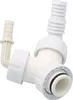A white plastic plumbing fitting with multiple connectors and hose barbs, isolated on a white background. Produktbild-Vorschau