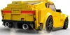 Rear view of a yellow LEGO Speed Champions Toyota GR Supra model with smoke effects coming from the exhaust. Náhled obrázku produktu