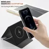A hand is holding a smartphone over a wireless charging pad. Produktbild-Vorschau