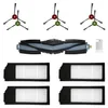 A collection of robot vacuum cleaner replacement parts, including brushes, filters, and a main brush roll, arranged on a white background. Produktbild-Vorschau