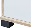 A close-up view of the bottom corner of a sideboard, showing its wooden frame and a black leg. Produktbild-Vorschau