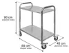 A stainless steel serving trolley with dimensions indicated. Produktbild-Vorschau