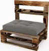 A chair made from wooden pallets with a gray cushion. Produktbild-Vorschau
