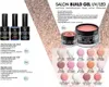 A collage of nail gel products and color swatches, with descriptive text. Náhľad obrázku produktu