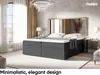 A bedroom scene featuring a bed with storage, a large mirror, and decorative elements. Produktbild-Vorschau