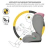 Diagram illustrating safety standards for a child car seat, with a mannequin and the car seat itself. Produktbild-Vorschau
