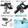 A collage of four images demonstrating features and maintenance of a vacuum cleaner. Produktbild-Vorschau