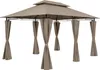 A taupe-colored gazebo with curtains, presented on a white background. Produktbild-Vorschau