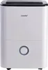 A white dehumidifier with a black top and a circular blue light on the front. Produktbild-Vorschau