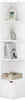 A white corner shelf unit with items displayed on each shelf. Produktbild-Vorschau