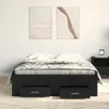 A black wooden bed frame with two drawers is shown in a bedroom setting. Produktbild-Vorschau