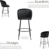Multiple views of a black bar stool against a white background, with descriptive text. Náhled obrázku produktu