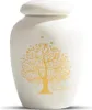 A white urn with a gold tree design and two birds. Náhled obrázku produktu