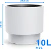 A white planter with dimensions and volume indicated. Voir les images du produit