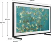A diagram showing the dimensions of a Samsung TV with a painting displayed on its screen. Produktbild-Vorschau