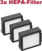 Three black HEPA filters are arranged in a diagonal row against a white background. Text at the top reads '3x HEPA-Filter'. Produktbild-Vorschau