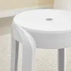 A close-up view of the top and leg of a white stool. Voir les images du produit