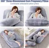 A collage of four images showing a pregnancy pillow in use and its features. Náhled obrázku produktu
