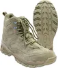 A pair of tan tactical boots shown from a slightly elevated side angle, with one boot in the foreground and the sole of the other boot visible in the background. Produktbild-Vorschau