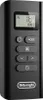 A close-up of a black DeLonghi remote control. Voir les images du produit