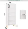 A white, five-shelf bookshelf with dimensions shown on the image, set against a white background. A close-up inset shows a detail with a measurement of 1.5cm. Náhľad obrázku produktu