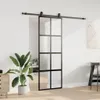 vidaXL Drzwi przesuwne z okuciem czarne 76x205 cm szkło Podgląd zdjęcia produktu 2
