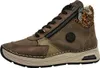 A side view of a brown high-top sneaker with a leopard print accent. Produktbild-Vorschau