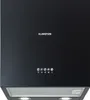 A black kitchen range hood with silver metal filters and control buttons. Náhľad obrázku produktu