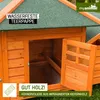 A close-up view of a wooden chicken coop with an open door, showcasing its construction and materials. Produktbild-Vorschau