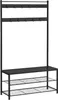 A black coat rack with a shoe shelf and a bench. Produktbild-Vorschau