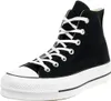 A black high-top Converse sneaker with white laces and a thick white platform sole, shown against a white background. Voir les images du produit