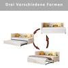 A diagram showing a sofa bed in three different configurations, with arrows indicating transitions between them. Voir les images du produit