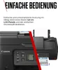 A close-up of a Canon printer with marketing text overlay. Produktbild-Vorschau