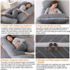 Collage of images showing a pregnancy pillow and its features, with text descriptions. Náhled obrázku produktu
