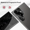 A close-up marketing image showing a smartphone's camera lens and screen with water droplets, highlighting its waterproof and fingerprint-proof features. Produktbild-Vorschau