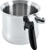 A stainless steel pot with a black handle. Produktbild-Vorschau