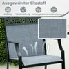 A close-up of a blue outdoor chair, highlighting its fabric texture and breathability features with graphic arrows. Produktbild-Vorschau