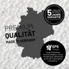 A dark silhouette of Germany overlaid with text and circular badges, set against a background of small white spheres. Anteprima dell’immagine prodotto
