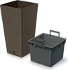 A tall, textured brown planter and a separate gray insert are shown against a white background. Produktbild-Vorschau