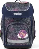 A navy blue children's backpack with a galaxy-themed pattern and a reflective strip. Produktbild-Vorschau