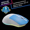 A gaming mouse with marketing text and a warranty badge. Produktbild-Vorschau