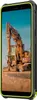 A rugged smartphone with a lime green trim is shown in profile, displaying a background image of a large excavator on a construction site. Náhled obrázku produktu