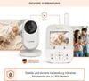 A Gigaset video baby monitor system with a camera unit and a parent unit, showing a baby sleeping and parents interacting. Produktbild-Vorschau