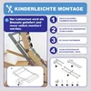 An instructional diagram showing the assembly steps for a motor-powered slatted bed base. Produktbild-Vorschau
