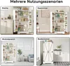 A collage of four images showing a white storage cabinet in different room settings: kitchen, dining room, living room, and bathroom. Anteprima dell’immagine prodotto