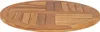 An oval-shaped wooden tabletop with a slatted surface. Voir les images du produit