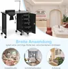 A collage showing a nail desk with features, and three circular images depicting a nail studio, a beauty salon, and a home interior. Voir les images du produit