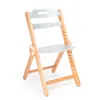 A wooden high chair with a light gray seat and backrest, shown against a white background. Náhľad obrázku produktu