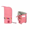 Two pink pouches, one closed and one open, are displayed against a white background. Voir les images du produit